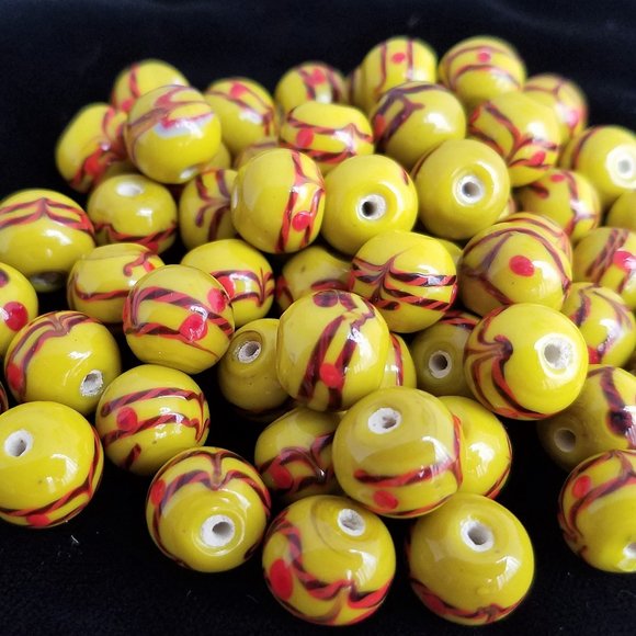 60+ Yellow w/Brown & Orange BEADS Round bundle set lot - Picture 6 of 8